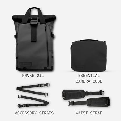 WANDRD PRVKE 21L Photography Bundle: Weather-Resistant Travel & Camera Backpack with Laptop Sleeve, Quick Side Access, Clamshell Opening – Ideal Photography & Travel Bag (Black) - color: Black, size: PRVKE 21L, style: Photography Bundle