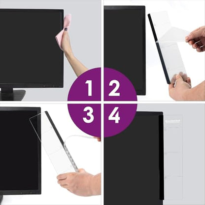Computer Monitor Memo Board, 1 Pack Dry Erase Whiteboard for PC Screen & Desk, Sticky Notes Holder for Home Office Organization, Clear Reminder Message Board for Family, Work, School Accessories