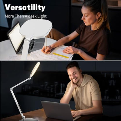 LitONES LED Desk Lamp for Home Office, Professional Eye-Caring Diffused Desk Light, 3 Color 10 Brightness Computer Light, Dimmable Office Lamp with Memory & Timer Func, Metal Swing Arm Table Lamp - color: White