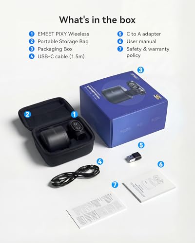 EMEET PIXY Wireless 4K Dual-Lens AI Tracking PTZ Streaming Camera with 1/2.55" Sensor, Gesture Control, Multi-Camera Live & Built-in 48kHz Mic, HDR, Live Streaming for YouTube, Facebook, Twitch