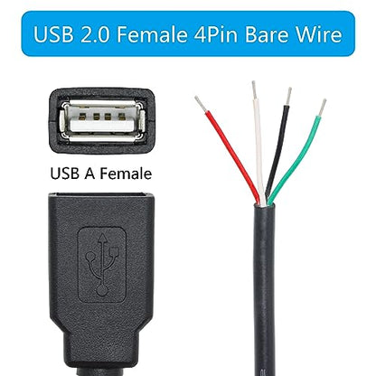Short USB A Female 4 Pin Bare Wire 11inch,USB 5V/2A 4 Pin Pigtail Open End Power and Data Cable,for USB Equipment Installed or Replacement Repair DIY Cable(2Pcs) - style: USB A Female - 2Pcs