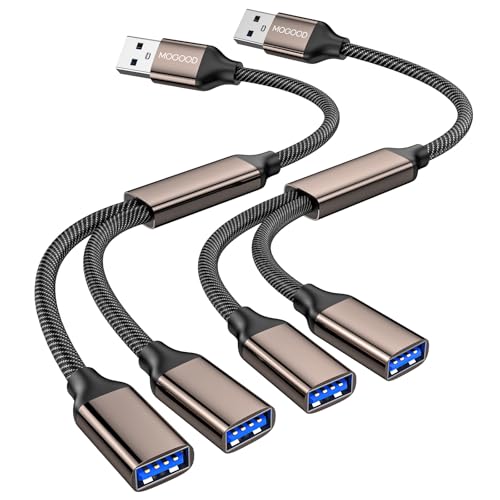 MOGOOD USB Splitter 1 in 2 Out,USB 3.0 Splitter Y Cable,Dual USB Port Extender Hub USB Male to Two Female Extension Cord Multi Port USB Extension Splitter Data Charging Split for Car,PC,TV,Laptop - size: 2pack