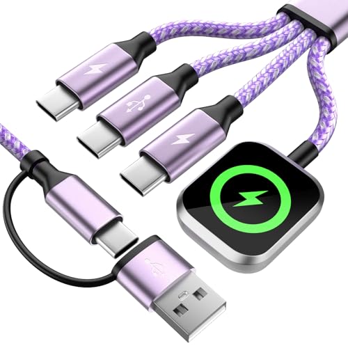Travel Essentials Multi Charging Cable for iWatch Charger, 4in2 3 X USB C Cable Multiple Charger Cord, USBC Car CarPlay Cable Compatible with iWatch Ultra/11-1/iPhone 17-15/Galaxy S25-22, 5F Purple - color: Purple_1, size: 1PCS&5FT