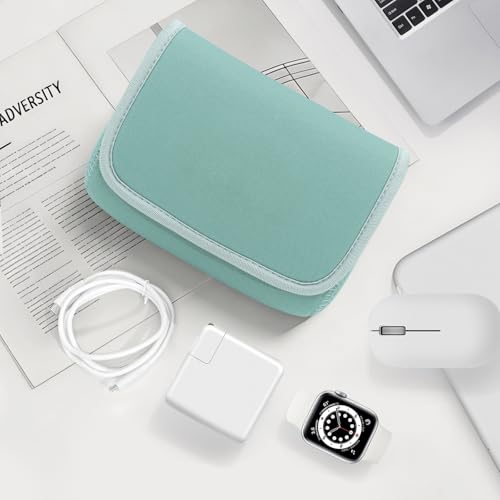LENTION Mint Green Neoprene Tech Pouch, Portable Travel Organizer for MacBook Power Adapter, Power Bank, Charger, Cable & Small Electronics - color: Mint Green