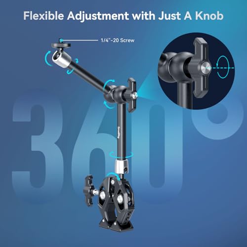 SMALLRIG Magic Arm Clamp Kit, Camera Mount Articulating Friction Arm w Super Clamp, w 1/4"-20 Screw and Thread Hole, for Camera, Light, Monitor, Webcam or Action Camera 1.5kg, for Table, Tube