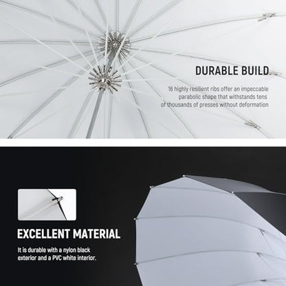 NEEWER 65"/165cm Parabolic Reflective Umbrella Photography with White Inner, Soft Lighting with Diffuser Cover, Bag, Quick Fold for Camera Photo Studio Video Light Shooting Monolight Flash, NS3U - color: White, size: 65"