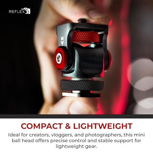 REFLEX CAMERA 360° Rotation Aluminum Mini Ball Head – Durable Aluminum, 1kg Load, Cold Shoe Mount, 1/4” Screw, Compact & Lightweight. Perfect for Cameras, Phones, Monitors, and LED Lights