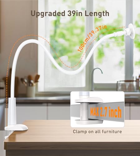 Magnetic Gooseneck Phone Holder Mount for iPhone 17/16/15/14/13/12 - Magnetic Stand Tabletop Clamp 360°Rotation Adjustable for Office/Home Compatible with iPhone 17 16 15 14 13 12 Mini Plus Pro Max - style: Mount + White