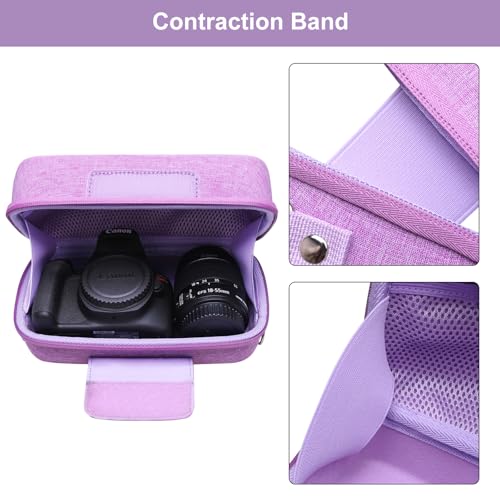 LTGEM Camera Case for Canon EOS Rebel T7 / R50 / R100 / R50 V / T6 / R8 / R10 / RP / SL3 / R5 / T100 DSLR SLR Camera and 18-55mm/18-45mm Lens with Shoulder Strap, Purple - color: Purple