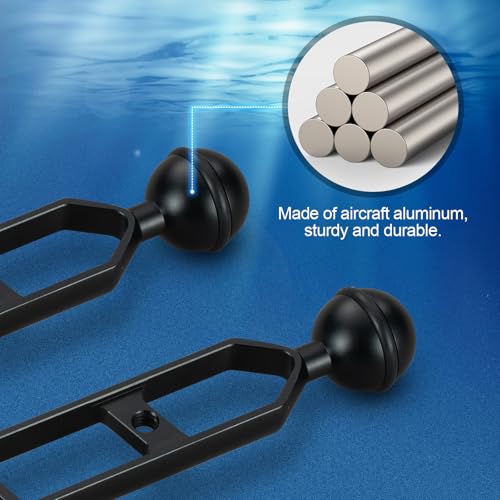 2Pcs 1" Ball to YS Head Adapter with 9'' Extension Arm Aluminum Alloy Underwater Dual Ball Arm for Strobe/Video Light/Diving Camera Tray, Waterproof and Rustproof