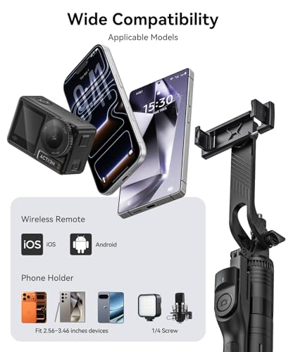 ORICO 75" Phone Tripod & Selfie Stick - 360° Rotatable Handle + Phone Holder for Multi-Angle Shooting, Wireless Remote, Extendable Stand for iPhone/Android/Camera/GoPro, Travel/Vlog/Recording - size: 75''