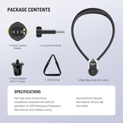 NEEWER GP-76 Magnetic Neck Mount Compatible with GoPro DJI Action Cameras, Quick Release Neck Holder with Air Cushion & Adjustable Chest Strap, Accessories Kit for POV Video Recording Vlogging - style: GP-76