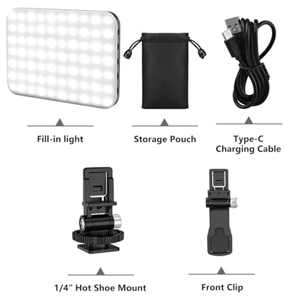 Anautin 60 LED 2200mAh Rechargeable Selfie Light, 7 Modes, 10-Level Brightness, Portable Clip on Light for Phone/Tablet/Laptop, Zoom Call Vlog Makeup TikTok Video Fill Light