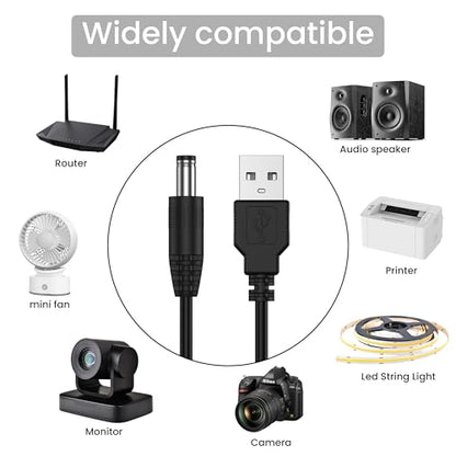 Meliya USB to DC 5.5x2.1mm 5 Volt DC Connector Charge Barrel Jack Power Cable for Security Camera/LED Lights/Router/Set-Top Box, 3Pack