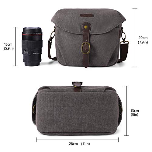 BAGSMART Canvas Crossbody Camera Bag with Rain Cover for Women Men, Gray | SLR DSLR Camera Case, Compact Camera Shoulder Bag - color: 03-Gray