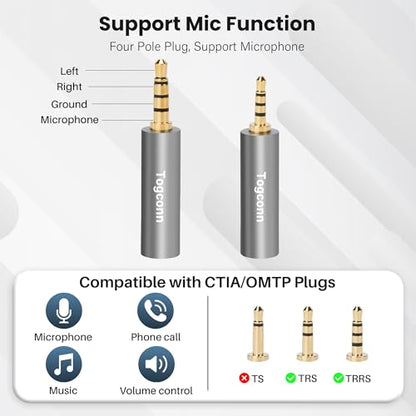 2.5mm to 3.5mm TRRS Adapter 2 Pack,2.5mm Male to 3.5mm Female/3.5 mm Male to 2.5 mm Female Audio Jack Converter Connector Stereo/Mono Auxiliary Plug for phones, Headphone, Tablets Support Mic Function - style: 2 Pack