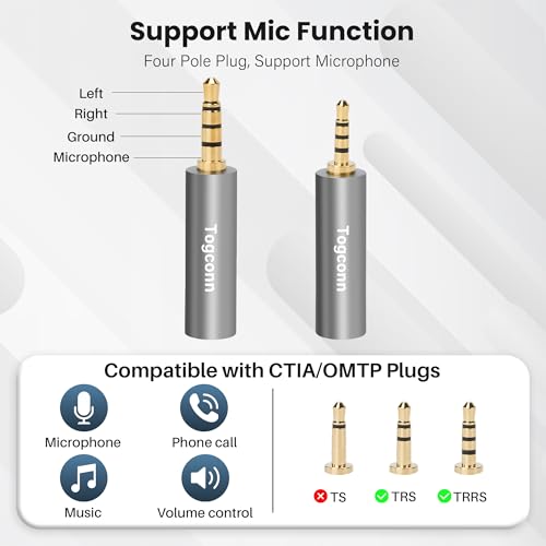 2.5mm to 3.5mm TRRS Adapter 4 Pack,2.5mm Male to 3.5mm Female/3.5 mm Male to 2.5 mm Female Audio Jack Converter Connector Stereo/Mono Auxiliary Plug for phones, Headphone, Tablets Support Mic Function - style: 4 Pack