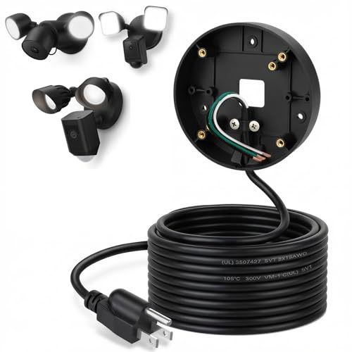 30ft/9M Power Cord with Adapter and Plug-in Mount for Floodlight Cameras,Compatible with Blink Floodlight Cam, eufy Floodlight E340, Socket Box with Weatherproof Cord-(2in1 Mount Cord Set) Black - color: Black, size: 30ft
