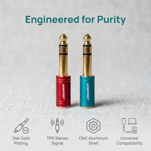 MOBOREST 1/4 to 3.5mm Headphone Adapter, 6.35mm Male to 1/8 Female Stereo Audio Jack Cable for Amp, Guitar, Piano, Mixer, Speaker, 2-Pack (Red & Blue) - color: 1RED+1BLUE