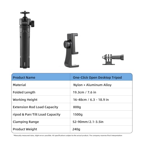 One-Click Mini Desktop Tripod for Camera, Phone & Action Cam, Adjustable Foldable Stand for Streaming, Zoom Meetings, Vlog Recording & Content Creation