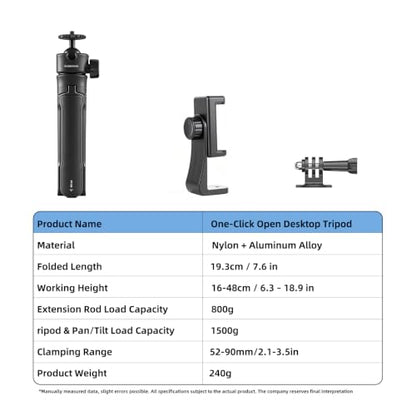 One-Click Mini Desktop Tripod for Camera, Phone & Action Cam, Adjustable Foldable Stand for Streaming, Zoom Meetings, Vlog Recording & Content Creation