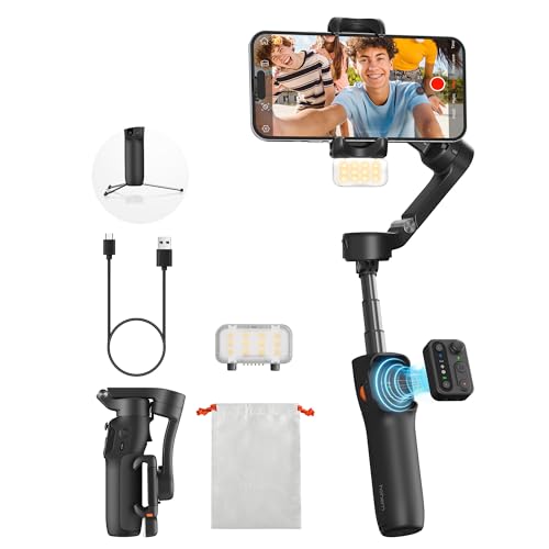 hohem iSteady X3 Upgraded New Gimbal Stabilizer for iPhone with Detachable Remote Control, 3-Axis Foldable Phone Gimbal, Fill Light, Extendable Rod & Tripod for Video Recording, Travel Vlogging - color: Black