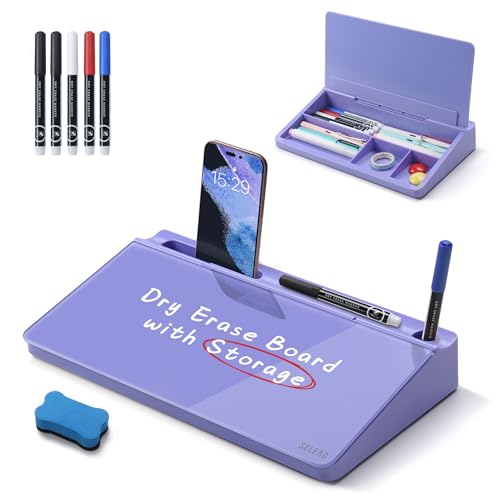 SELEAD Desktop Glass Whiteboard with Storage, Small Dry Erase White Board Computer Pad Keyboard Stand for Home, School, Office Desk Accessories - Purple - color: Purple