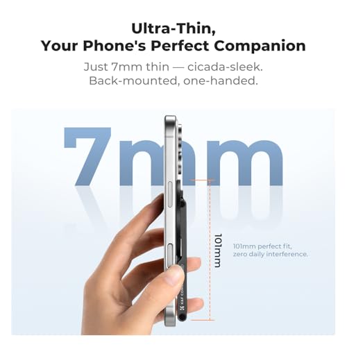 K&F CONCEPT PT02 7mm 59g Magnetic Phone Stand, Foldable Selfie Stick for iPhone, Dual-Sided Magnets Mini Tripod Pocket Cell Phone Stand with Hook, Compatible with iPhone 17-12 Series Android Phones - color: Black