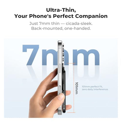 K&F CONCEPT PT02 7mm 59g Magnetic Phone Stand, Foldable Selfie Stick for iPhone, Dual-Sided Magnets Mini Tripod Pocket Cell Phone Stand with Hook, Compatible with iPhone 17-12 Series Android Phones - color: Black