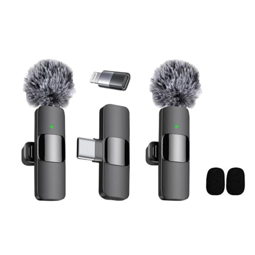 Wireless Lavalier Microphone - Mini Wireless Microphone with Rotatable Clip for iPhone Android, Clip-On Mini Mic for Phone Video Recording, Noise Reduction, Plug & Play (Grey)