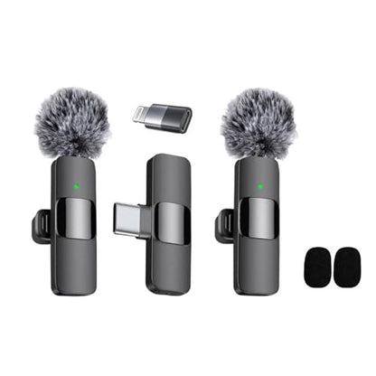 Wireless Lavalier Microphone - Mini Wireless Microphone with Rotatable Clip for iPhone Android, Clip-On Mini Mic for Phone Video Recording, Noise Reduction, Plug & Play (Grey)