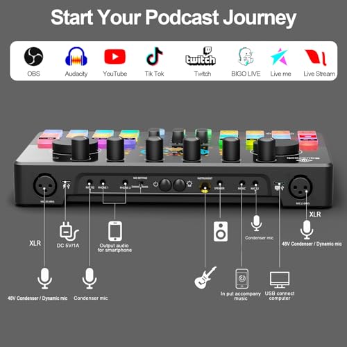 Podcast Equipment Bundle for 4, All-in-One Audio Mixer with Dynamic Micophones Noise Reduction for Live Streaming/Recording/Singing，PC,Smartphone，TikTok M100 3rd - style: M100-4D (4 mics)