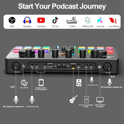 Podcast Equipment Bundle for 4, All-in-One Audio Mixer with Dynamic Micophones Noise Reduction for Live Streaming/Recording/Singing，PC,Smartphone，TikTok M100 3rd - style: M100-4D (4 mics)