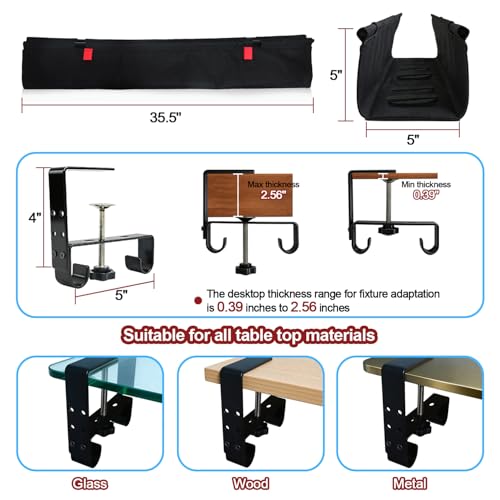 Under Desk Cable Management Tray, 36" Cord Organizer for Table, Clamp/Screw Mount Desk Cable Management, Premium Fabric Cable Management Tray for Office, Home