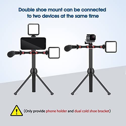 ChromLives Cold Shoe Mount Adapter with Phone Clip,Rotatable Dual Cold Shoe Extension Bracket Hot Shoe Mount Adapter for Led Light/Microphone - color: Red