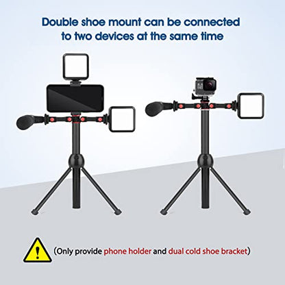 ChromLives Cold Shoe Mount Adapter with Phone Clip,Rotatable Dual Cold Shoe Extension Bracket Hot Shoe Mount Adapter for Led Light/Microphone - color: Red