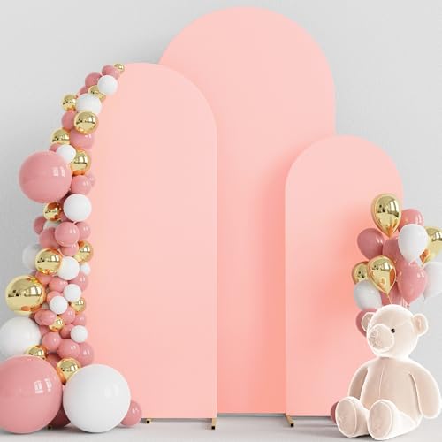 Wokceer Wedding Arch Backdrop Cover 6FT, 5FT, 4FT Set of 3 Spandex Fitted Blushing Pink Arch Covers for Round Top Chiara Arch Backdrop Stands Cover for Birthday Party Ceremony Decor - color: Blushing Pink, size: 4FT, 5FT, 6FT