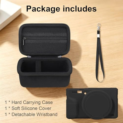 Elonbo Camera Case for Canon PowerShot G7X Mark III Digital Camera, G7X Mark III Hard Carrying Case + Soft Silicone Cover with Removable Lens Cover, Black - color: Black
