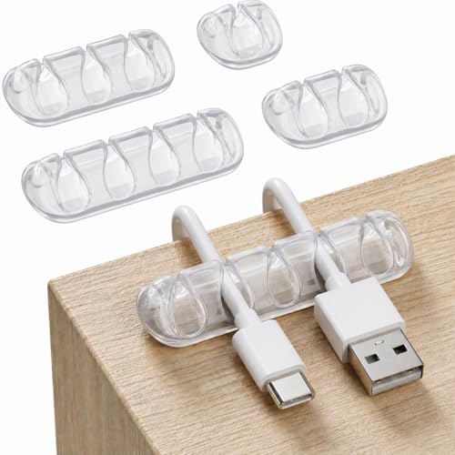 GLUIT Cord Organizer for Desk, Cable Holder for Nightstand, Charger Organizer, Adhesive Desktop Wire Clips, Multislot Cable Management, Table Organizer Accessories - 5 Pack, 15 Slots, Transparent - color: Transparent, size: 5 Pack