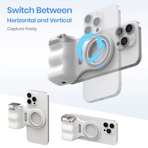 Magnetic Phone Camera Grip, Smartphone Shooting Holder Selfie Handle Snap with Wireless Shutter Button Remote for iPhone 16 15 14 13 12 Pro Max Android Cellphone Vlog Video Photography(White) - color: White