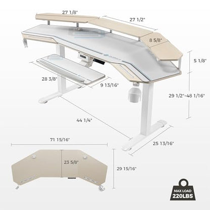 EUREKA ERGONOMIC Standing Desk with Keyboard Tray, Large Music Studio Gaming Desk, Wing Shaped Sit Stand Table 72'', LED Convertible Shelves, Dual Motor&Slot, Maple - color: Maple, size: 72"W x 35"H-Adjustable