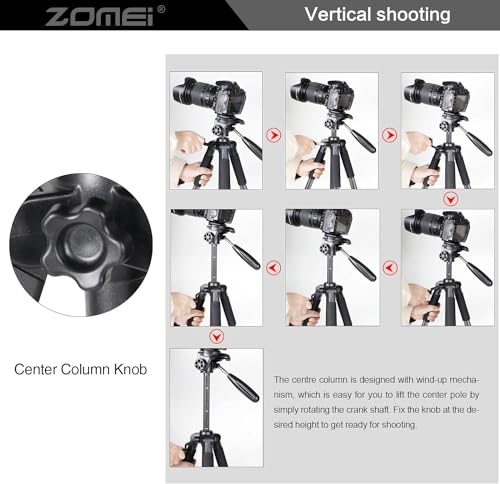 Camera Tripod, ZOMEI Q111 55-inch Smartphone Tripod Flexible Aluminum Travel Tripod with 3-Way Pan Head and Phone Holder, for Photography YouTube Smartphones Cameras and LED Ring Light (Silver) - color: Silver, size: 55"