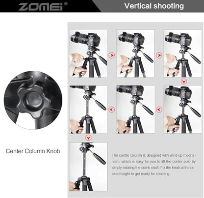 Camera Tripod, ZOMEI Q111 55-inch Smartphone Tripod Flexible Aluminum Travel Tripod with 3-Way Pan Head and Phone Holder, for Photography YouTube Smartphones Cameras and LED Ring Light (Silver) - color: Silver, size: 55"
