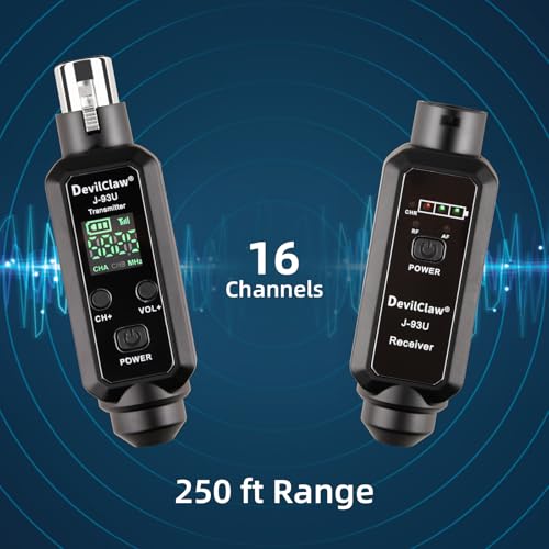 48V Phantom Power Wireless XLR System - 0V/5V/48V Switchable for Dynamic & Condenser Mics - UHF Audio Adapter with Lavalier & Instrument Microphone for Mixer PA DJ