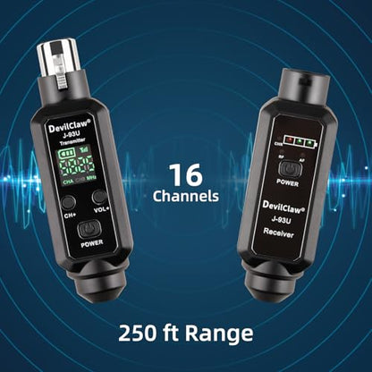 48V Phantom Power Wireless XLR System - 0V/5V/48V Switchable for Dynamic & Condenser Mics - UHF Audio Adapter with Lavalier & Instrument Microphone for Mixer PA DJ
