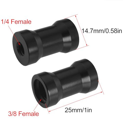 2PCS Tripod Light Stand Adapter 1/4-20 to 3/8-16 Female to Female Screw Converter for Tripods Monopods Rail Systems Light Stands Ball Head Flash Trigger Receivers Black Color