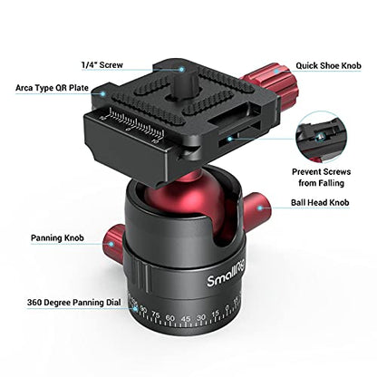 SmallRig 360 Rotating Panoramic Tripod Ball Head, Max Load 5kg / 11lbs | 360 Ballhead with 1/4 inch Quick Shoe Plate, for Tripod Monopod Slider DSLR Camera Camcorder