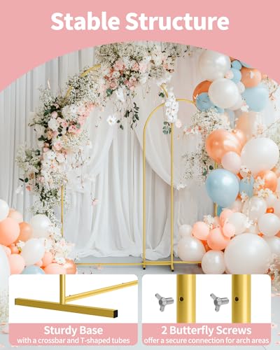 Pureegg Metal Arch Backdrop Stand Set - Set of 2 (7.2ft/6.0ft), Gold Wedding Stand with Stable Base, Elegant Backdrop Cover for Party, Birthday, Baby Shower, Graduation, Easy to Assemble - color: Gold, size: 7.2FT, 6.0FT
