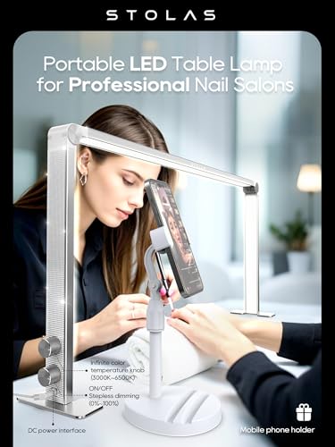 Upgraded Nail Tech Lamp for Desk, 32 in Foldable Large Nail Light with Phone Holder, 3000K-6000K CRI＞95 LED Manicure Lamp, Half Moon Light for Lash Eyelash Extension, Tattoo, Eyebrows-Diamond Silver - color: Diamond Silver