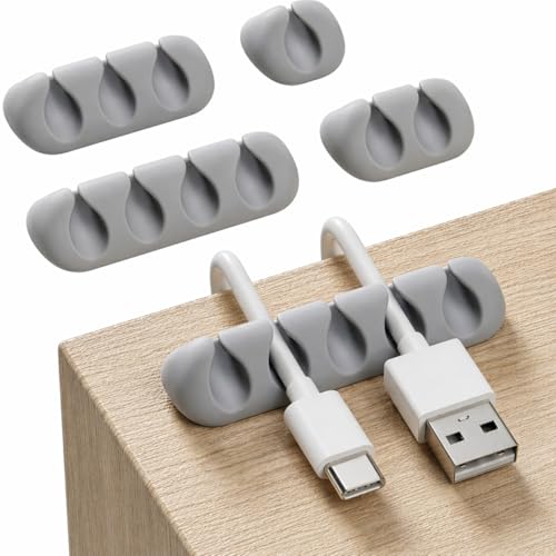 GLUIT Cord Organizer for Desk, Cable Holder for Nightstand, Charger Organizer, Adhesive Desktop Wire Clips, Multislot Cable Management, Table Organizer Accessories - 5 Pack, 15 Slots, Grey - color: Grey, size: 5 Pack